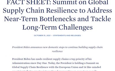 FACT SHEET: Summit on Global Supply Chain Resilience to Address Near-Term Bottlenecks and Tackle Long-Term Challenges